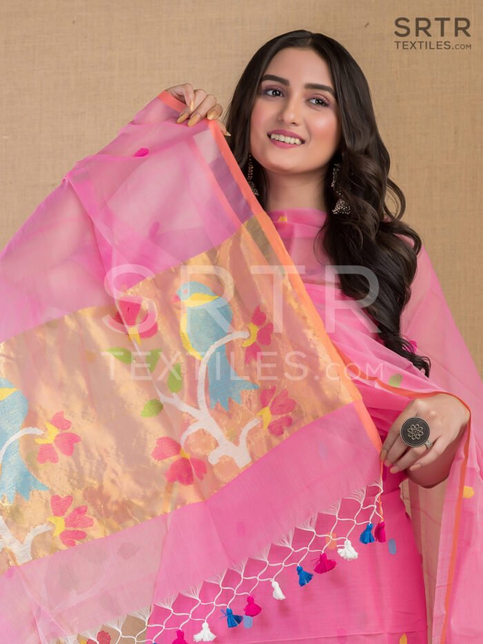 Muslin Unstitched Jamdani Suit – Elegant 2-Piece Set