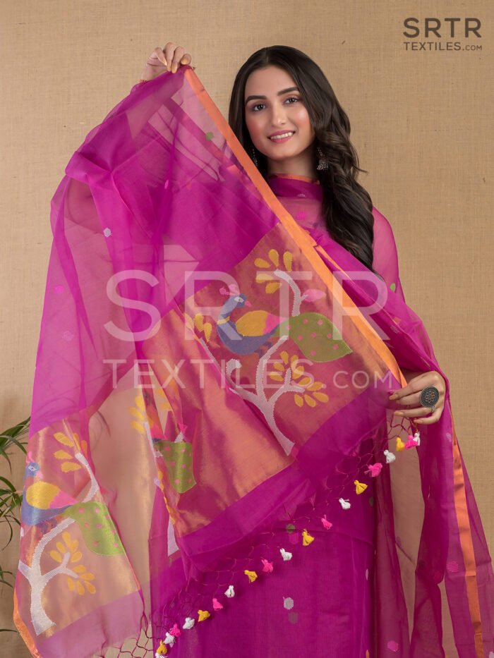 Muslin Unstitched Jamdani Suit – Elegant 2-Piece Set