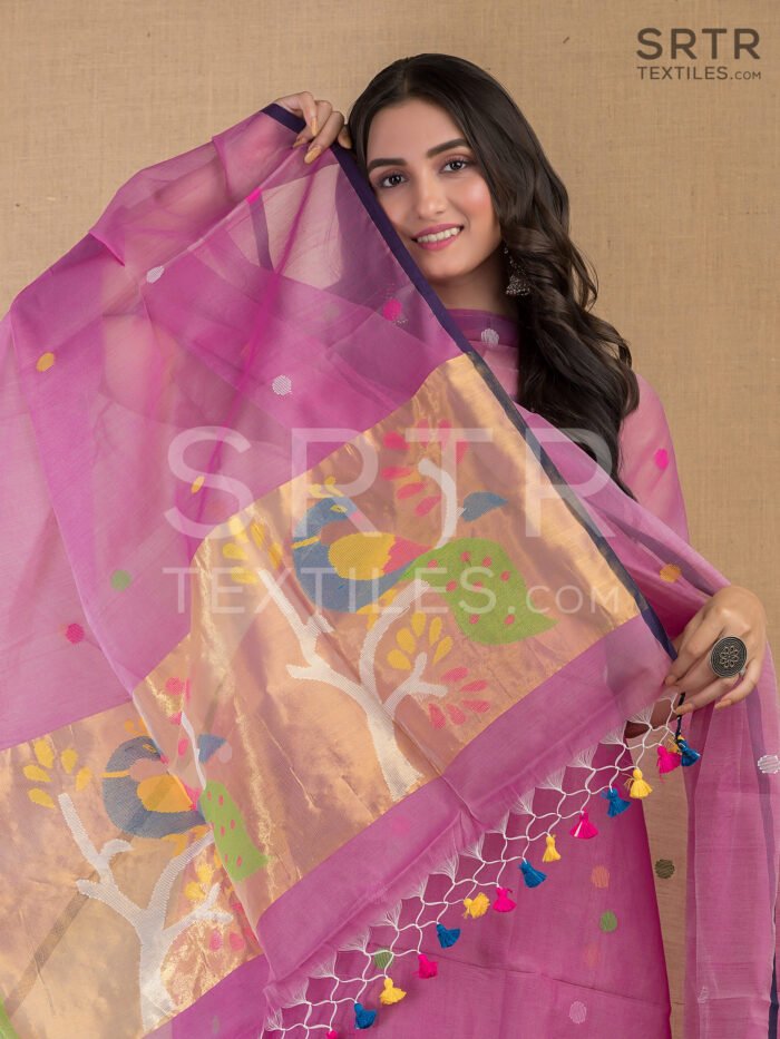 Muslin Unstitched Jamdani Suit – Elegant 2-Piece Set