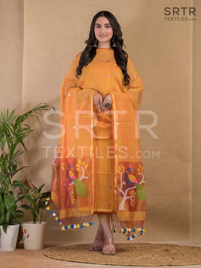 Muslin Unstitched Jamdani Suit – Elegant 2-Piece Set