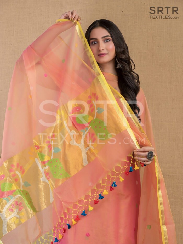 Muslin Unstitched Jamdani Suit – Elegant 2-Piece Set