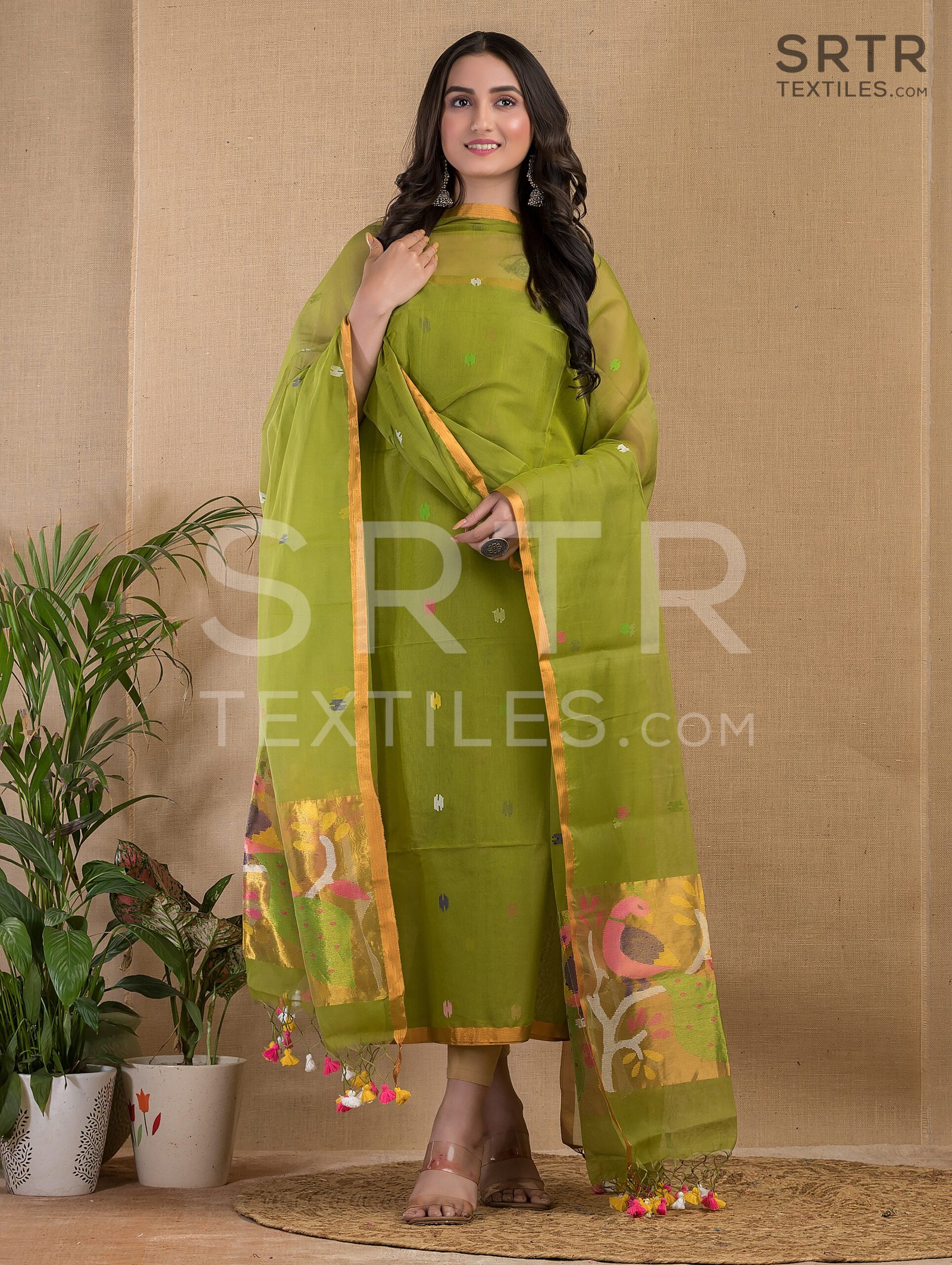 Muslin Unstitched Jamdani Suit – Elegant 2-Piece Set