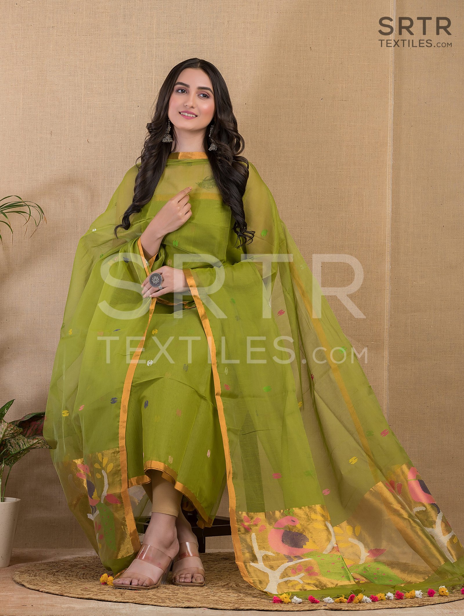 Muslin Unstitched Jamdani Suit – Elegant 2-Piece Set