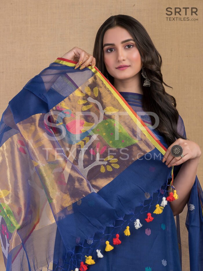 Muslin Unstitched Jamdani Suit – Elegant 2-Piece Set