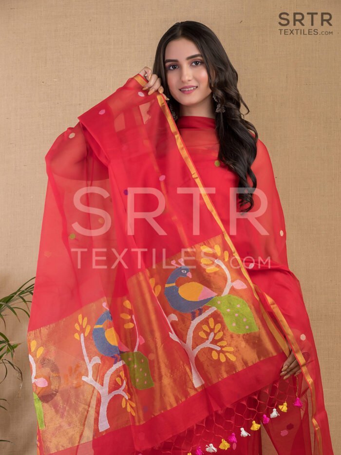 Muslin Unstitched Jamdani Suit – Elegant 2-Piece Set