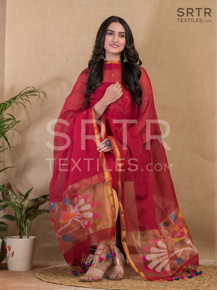 Muslin Unstitched Jamdani Suit – Elegant 2-Piece Set