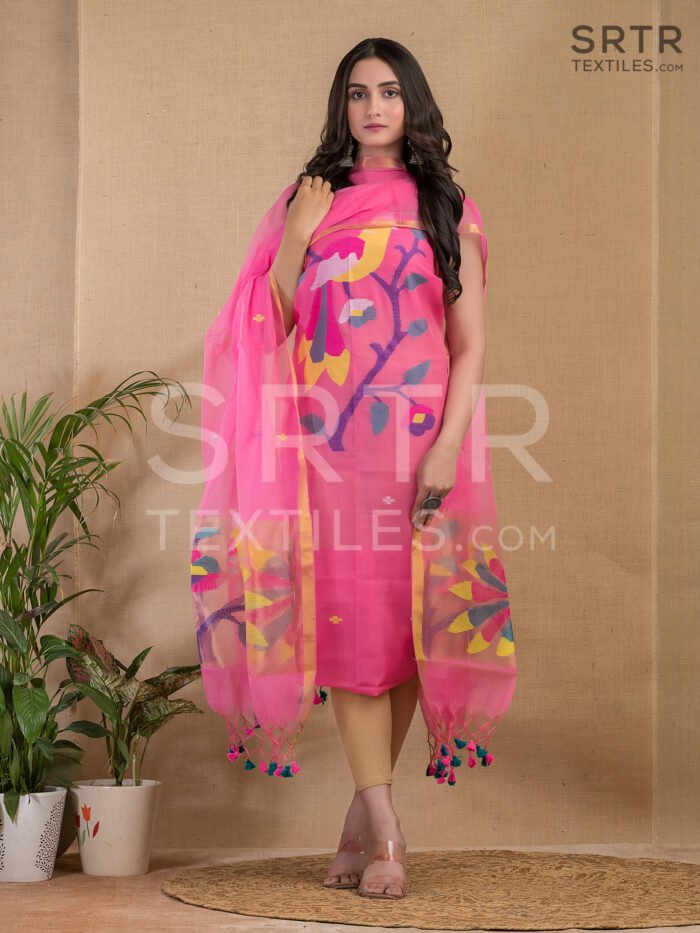 Muslin Unstitched Jamdani Suit – Elegant 2-Piece Set