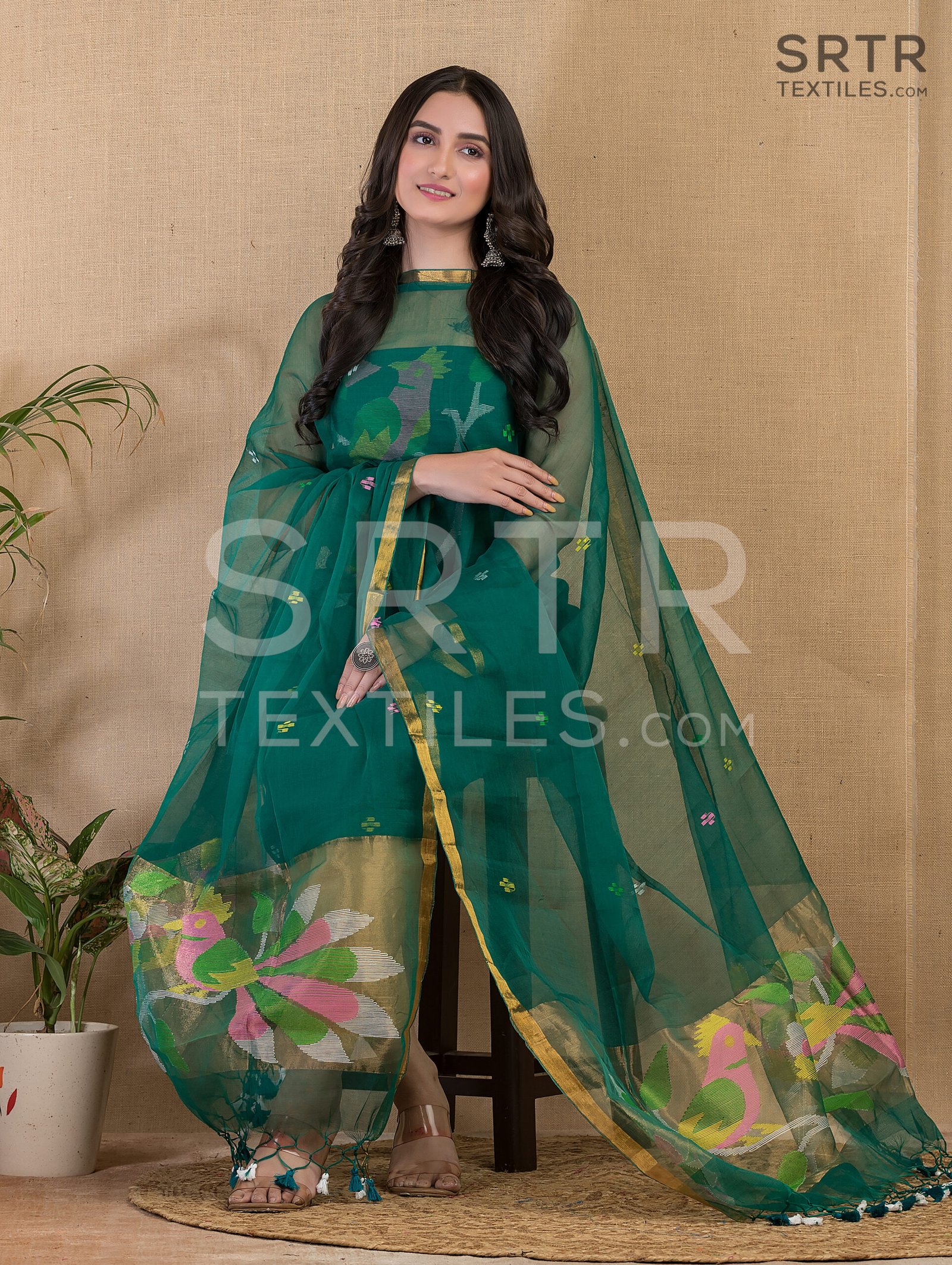 Muslin Unstitched Jamdani Suit – Elegant 2-Piece Set