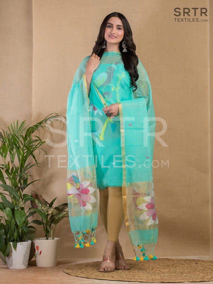 Muslin Unstitched Jamdani Suit – Elegant 2-Piece Set