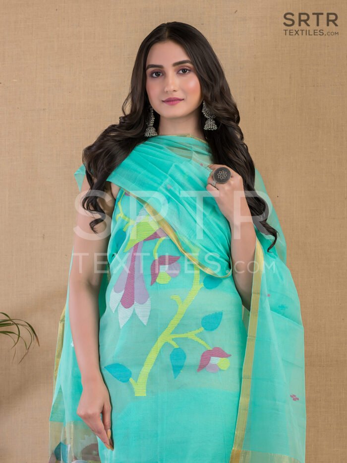 Muslin Unstitched Jamdani Suit – Elegant 2-Piece Set