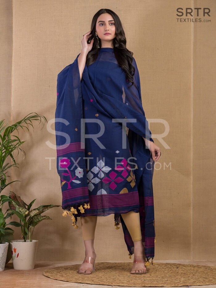 Cotton Unstitched Jamdani Suit Elegant 2-Piece Set