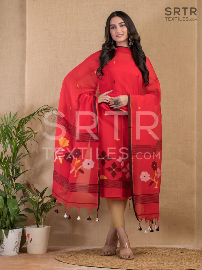 Cotton Unstitched Jamdani Suit Elegant 2-Piece Set