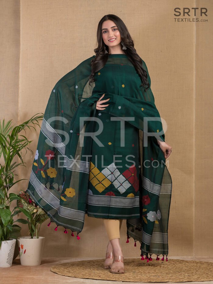 Cotton Unstitched Jamdani Suit Elegant 2-Piece Set