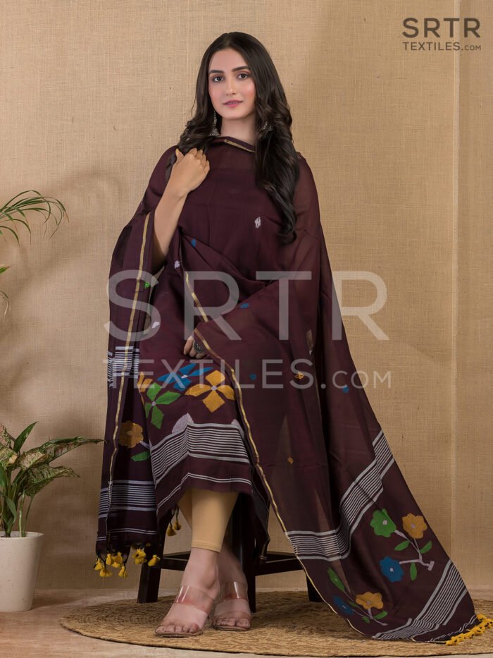 Cotton Unstitched Jamdani Suit Elegant 2-Piece Set