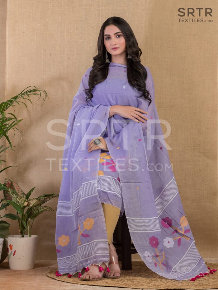 Cotton Unstitched Jamdani Suit Elegant 2-Piece Set