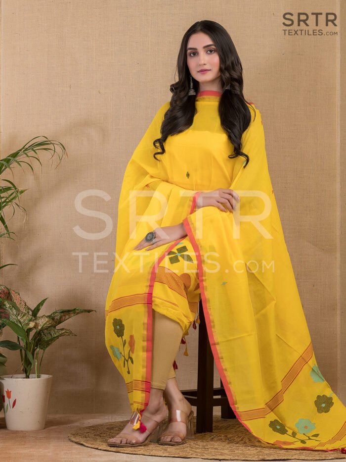 Cotton Unstitched Jamdani Suit Elegant 2-Piece Set