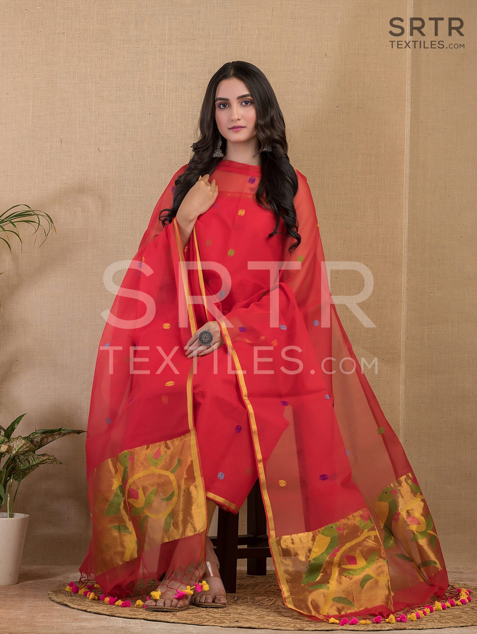 Muslin Unstitched Jamdani Suit – Elegant 2-Piece Set