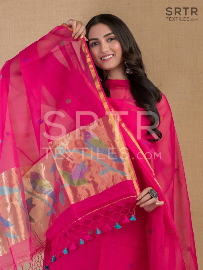 Muslin Unstitched Jamdani Suit – Elegant 2-Piece Set