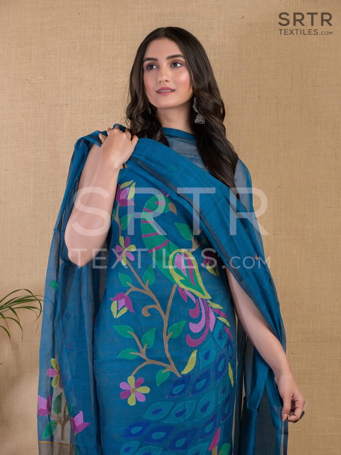 Muslin Unstitched Jamdani Suit – Elegant 2-Piece Set