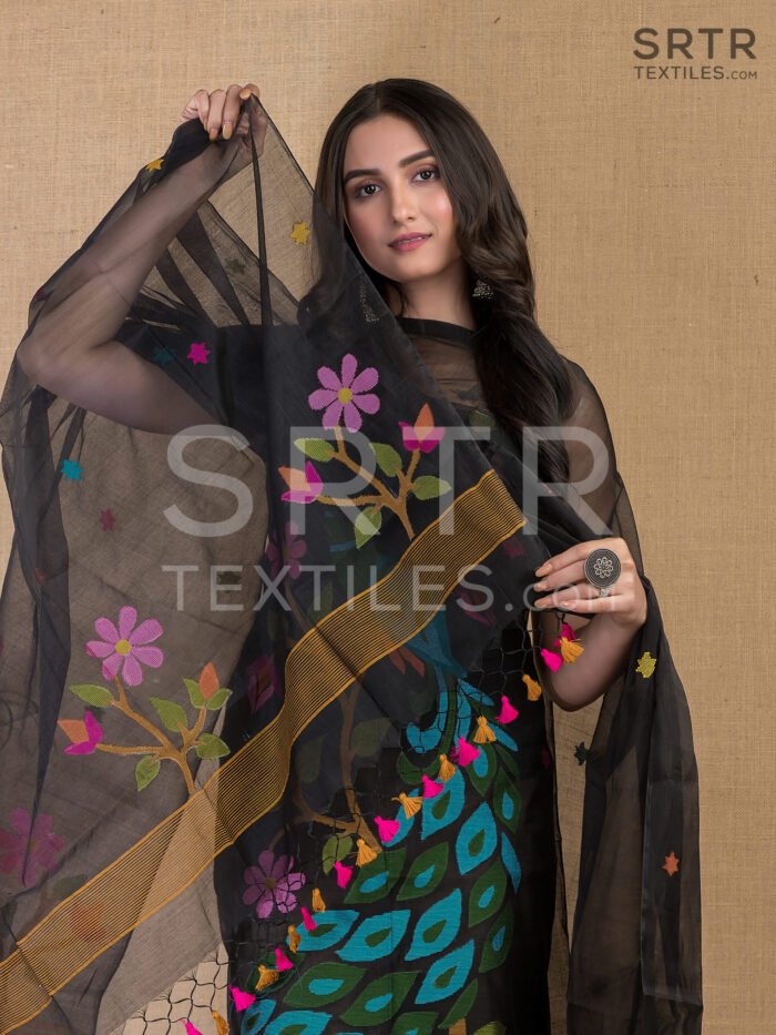 Alternative view of Muslin Unstitched Jamdani Suit – Elegant 2-Piece Set