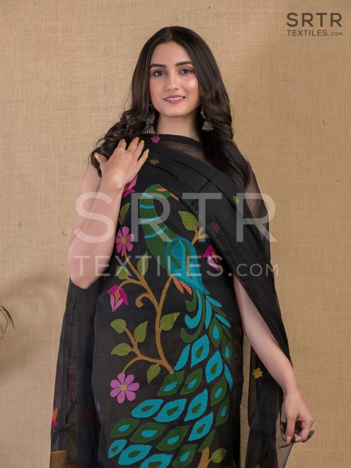 Muslin Unstitched Jamdani Suit – Elegant 2-Piece Set