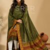 Pure Cotton Heritage Bloom: Olive Green Baluchari Jamdani Suit Set(UNSTITCHED)– Elegant 2-Piece Set