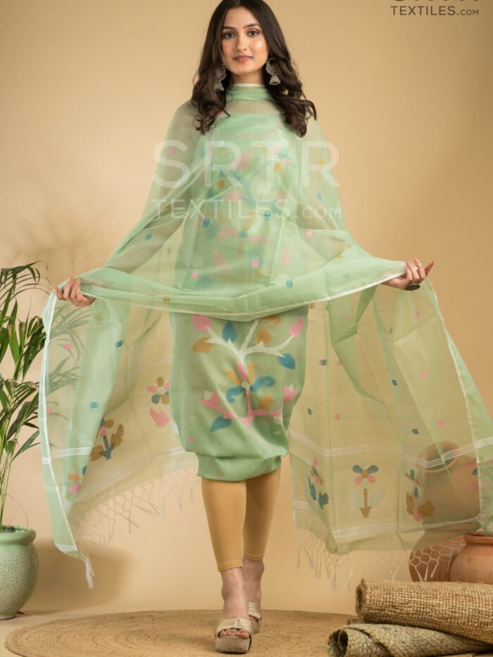 Alternative view of Muslin Unstitched Jamdani Suit – Elegant 2-Piece Set