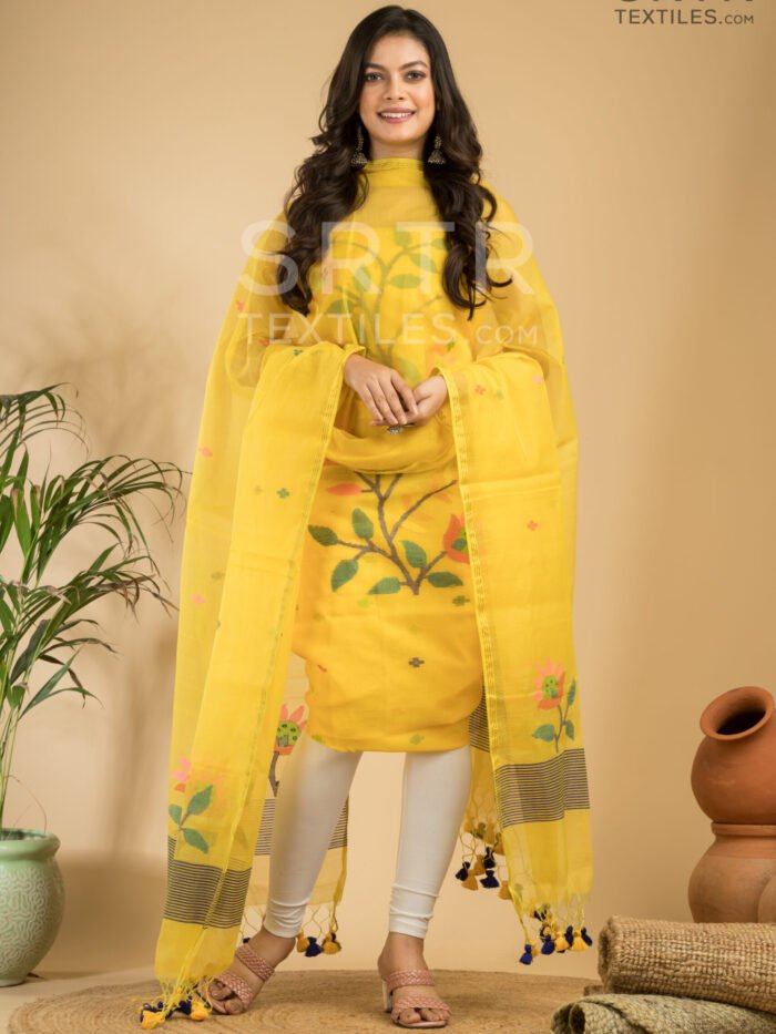 Muslin Unstitched Jamdani Suit – Elegant 2-Piece Set