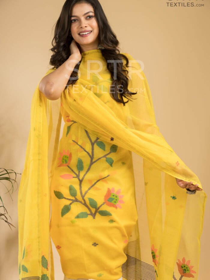 Muslin Unstitched Jamdani Suit – Elegant 2-Piece Set