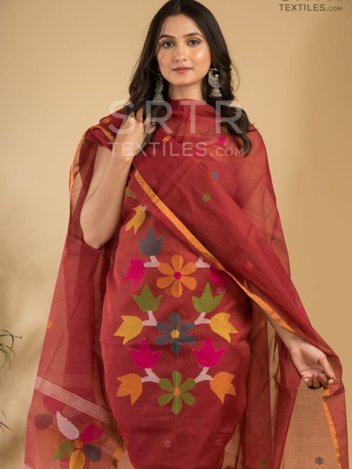 Muslin Unstitched Jamdani Suit – Elegant 2-Piece Set