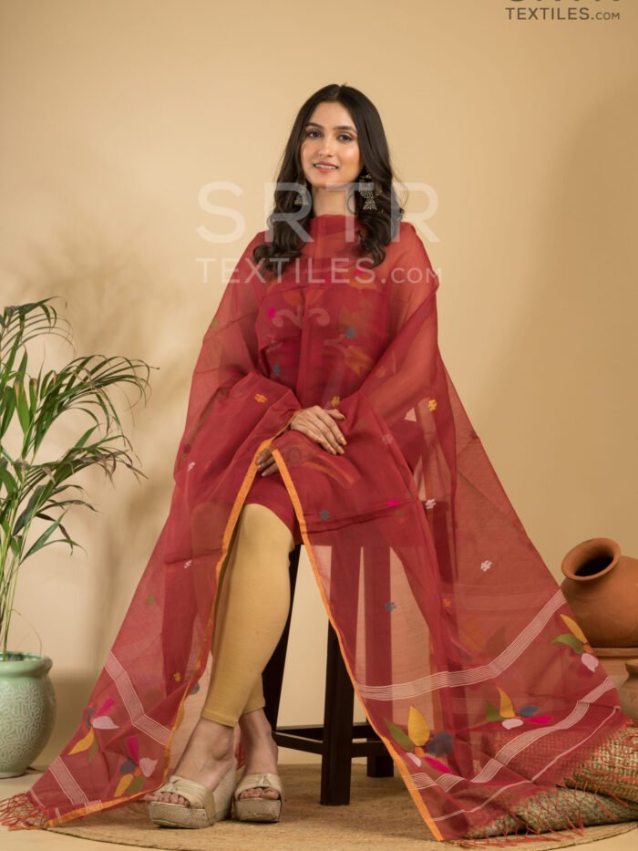 Muslin Unstitched Jamdani Suit – Elegant 2-Piece Set