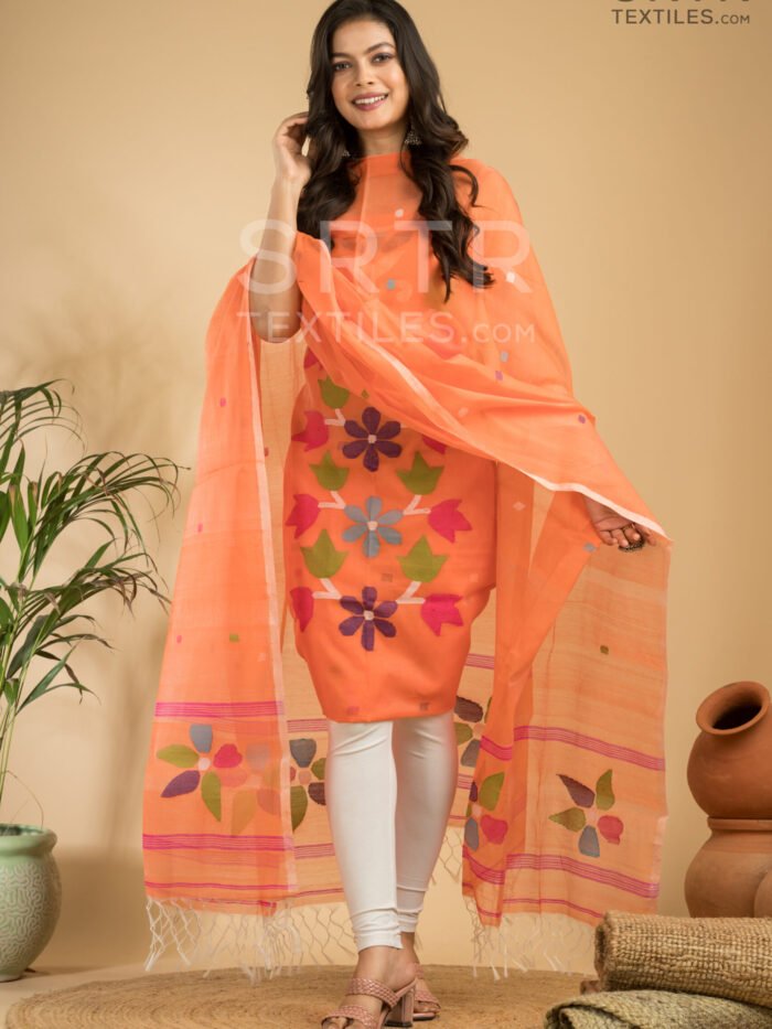 Muslin Unstitched Jamdani Suit – Elegant 2-Piece Set