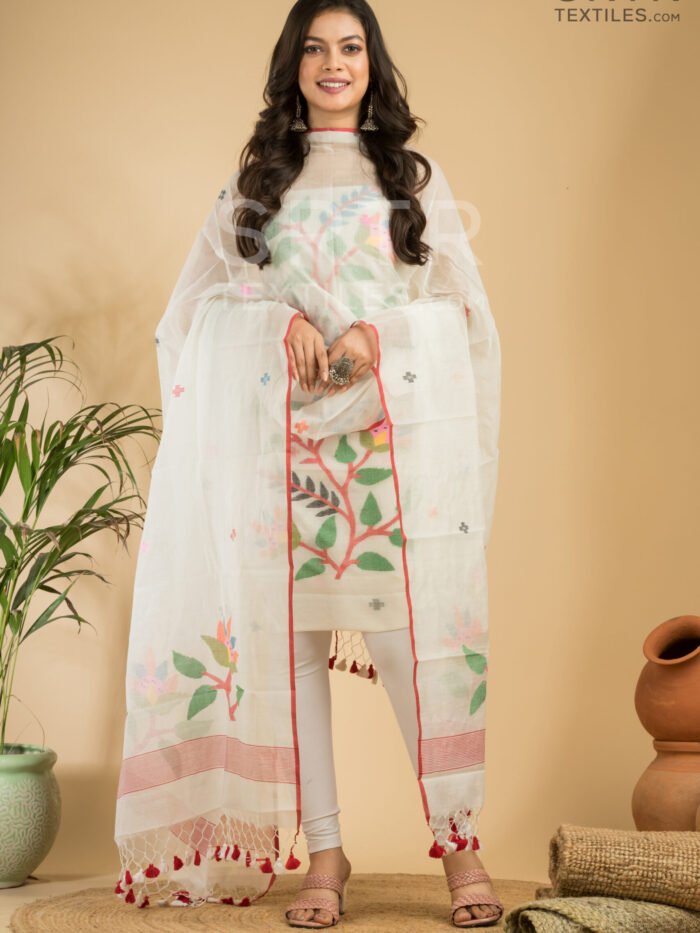 Muslin Unstitched Jamdani Suit – Elegant 2-Piece Set