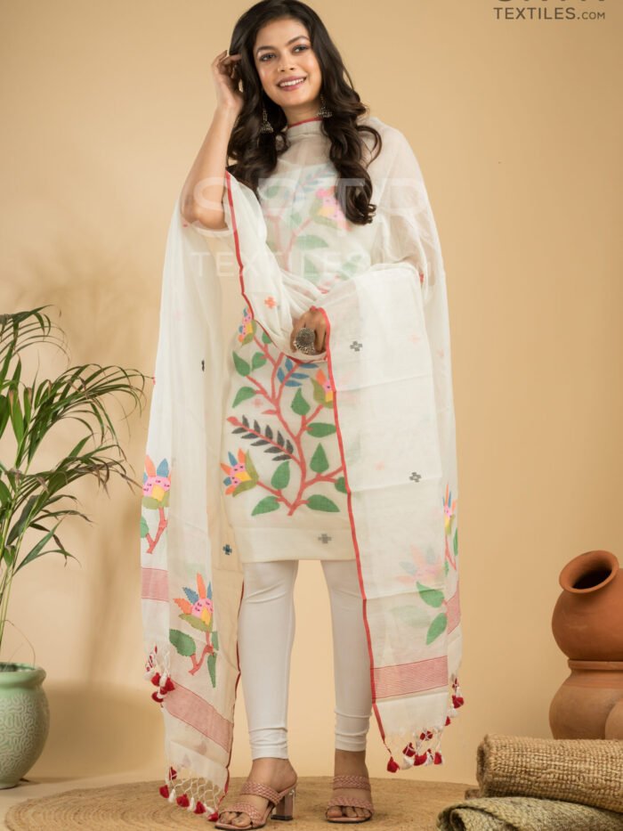 Muslin Unstitched Jamdani Suit – Elegant 2-Piece Set