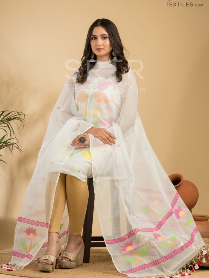 Muslin Unstitched Jamdani Suit – Elegant 2-Piece Set