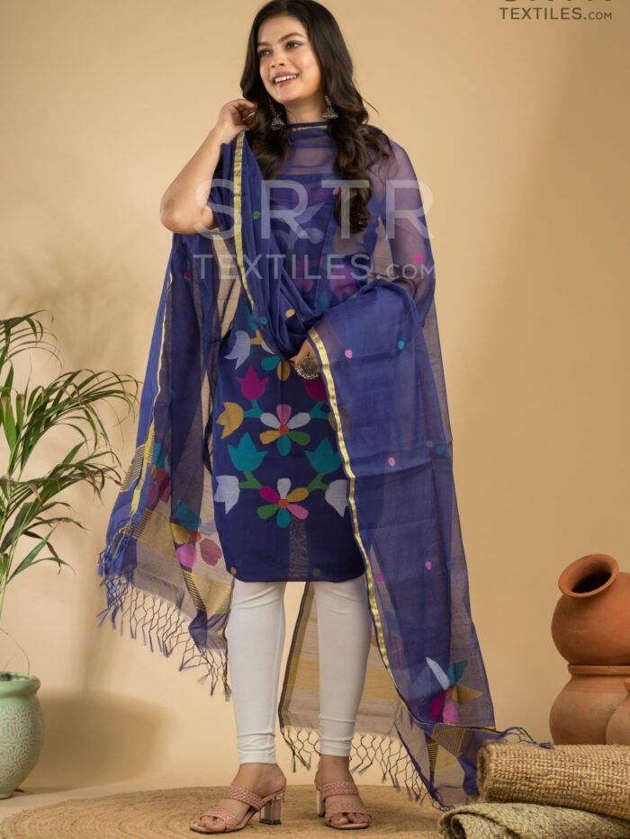 Muslin Unstitched Jamdani Suit – Elegant 2-Piece Set