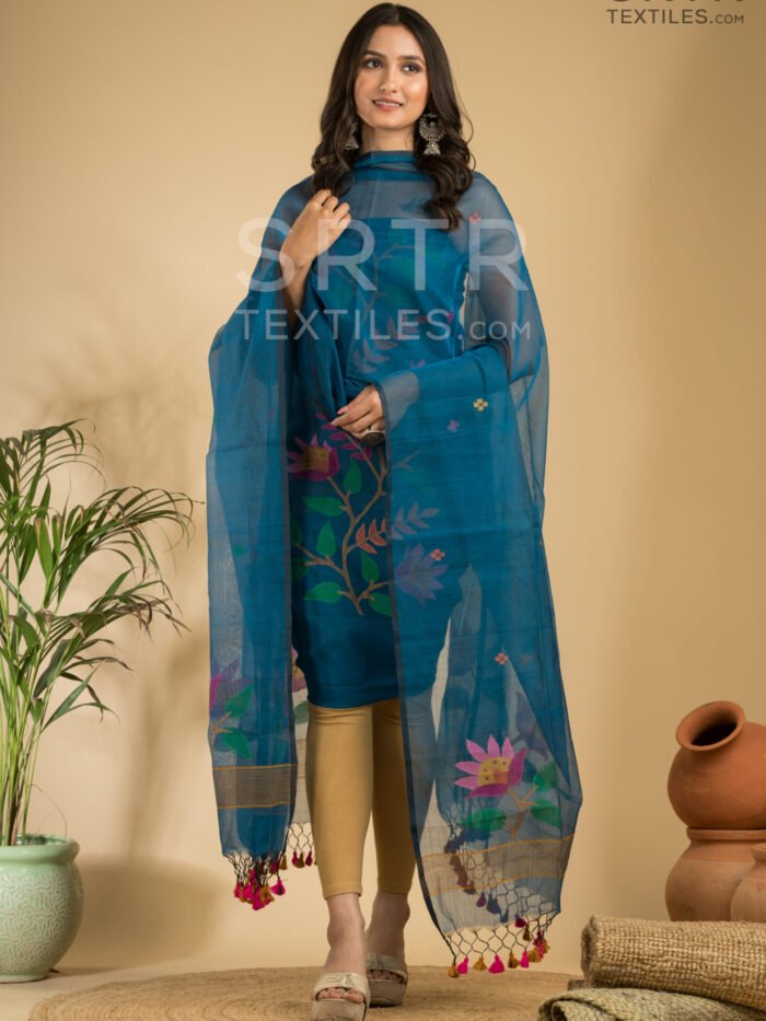 Muslin Unstitched Jamdani Suit – Elegant 2-Piece Set
