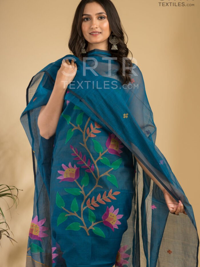 Muslin Unstitched Jamdani Suit – Elegant 2-Piece Set