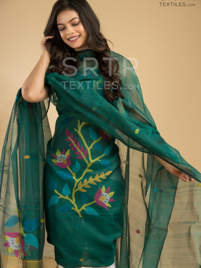 Muslin Unstitched Jamdani Suit – Elegant 2-Piece Set