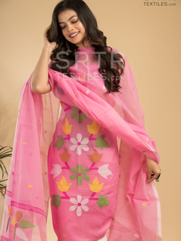 Muslin Unstitched Jamdani Suit – Elegant 2-Piece Set