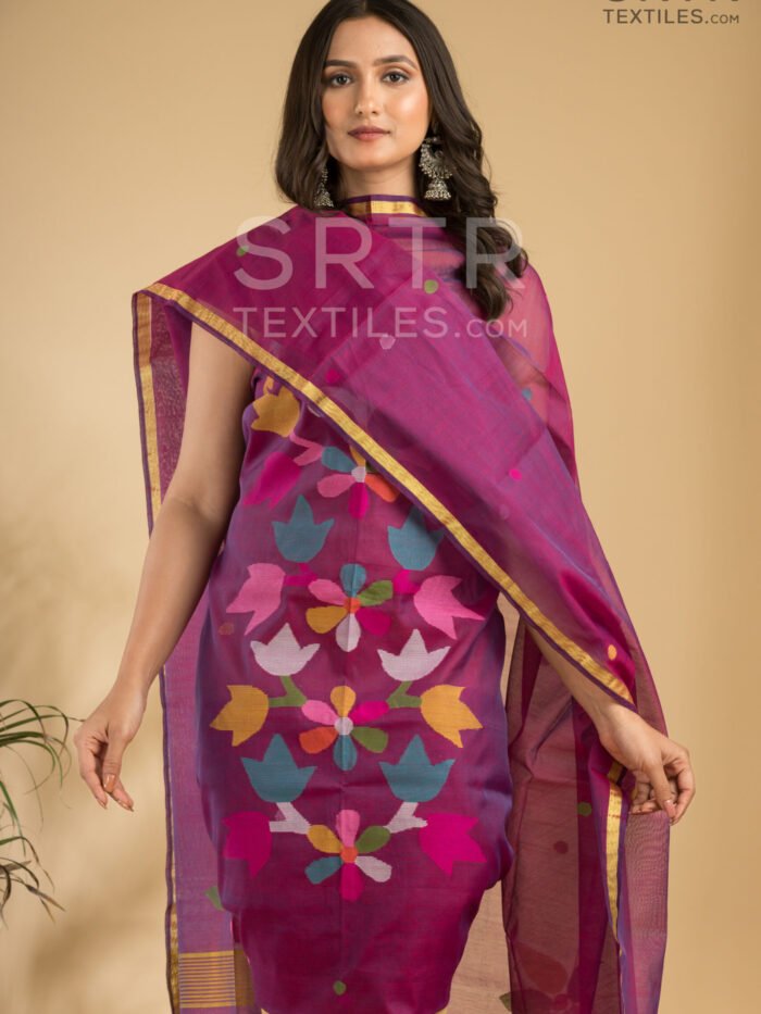 Muslin Unstitched Jamdani Suit – Elegant 2-Piece Set