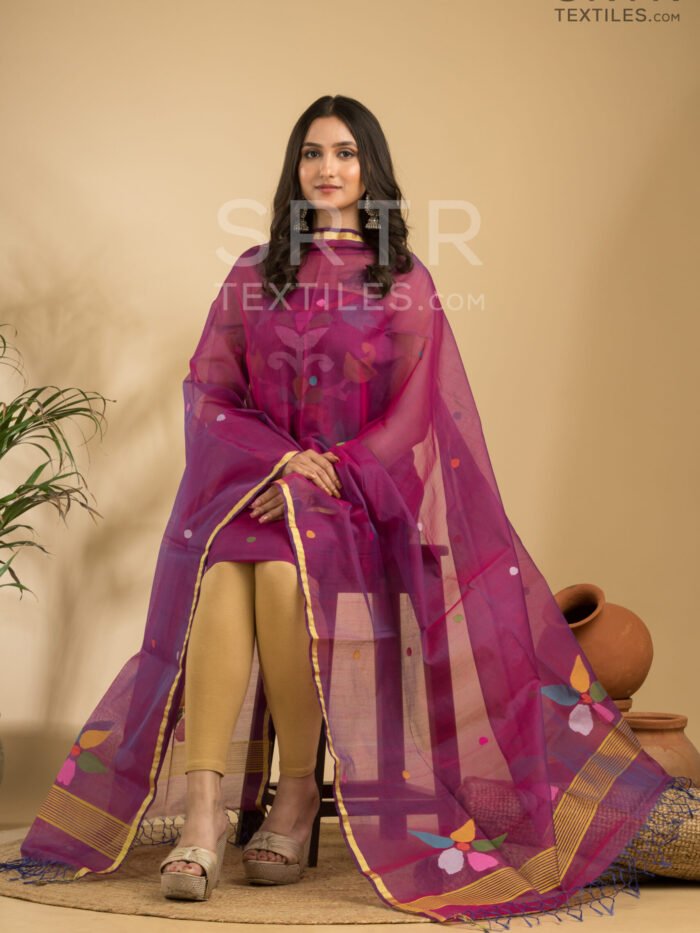 Muslin Unstitched Jamdani Suit – Elegant 2-Piece Set