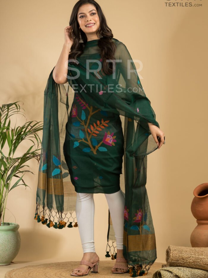 Muslin Unstitched Jamdani Suit – Elegant 2-Piece Set