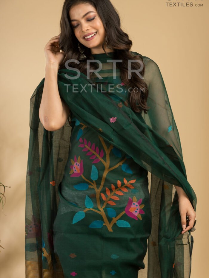 Alternative view of Muslin Unstitched Jamdani Suit – Elegant 2-Piece Set