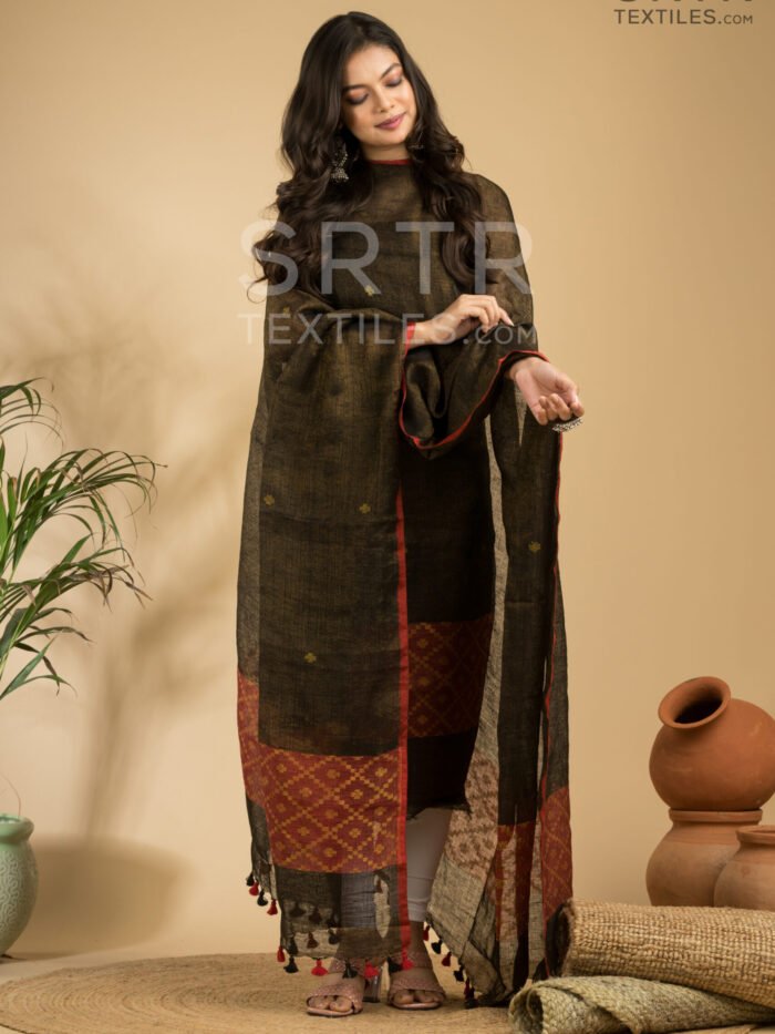 Alternative view of Tissue Linen Unstitched Jamdani Suit – Elegant 2-Piece Set