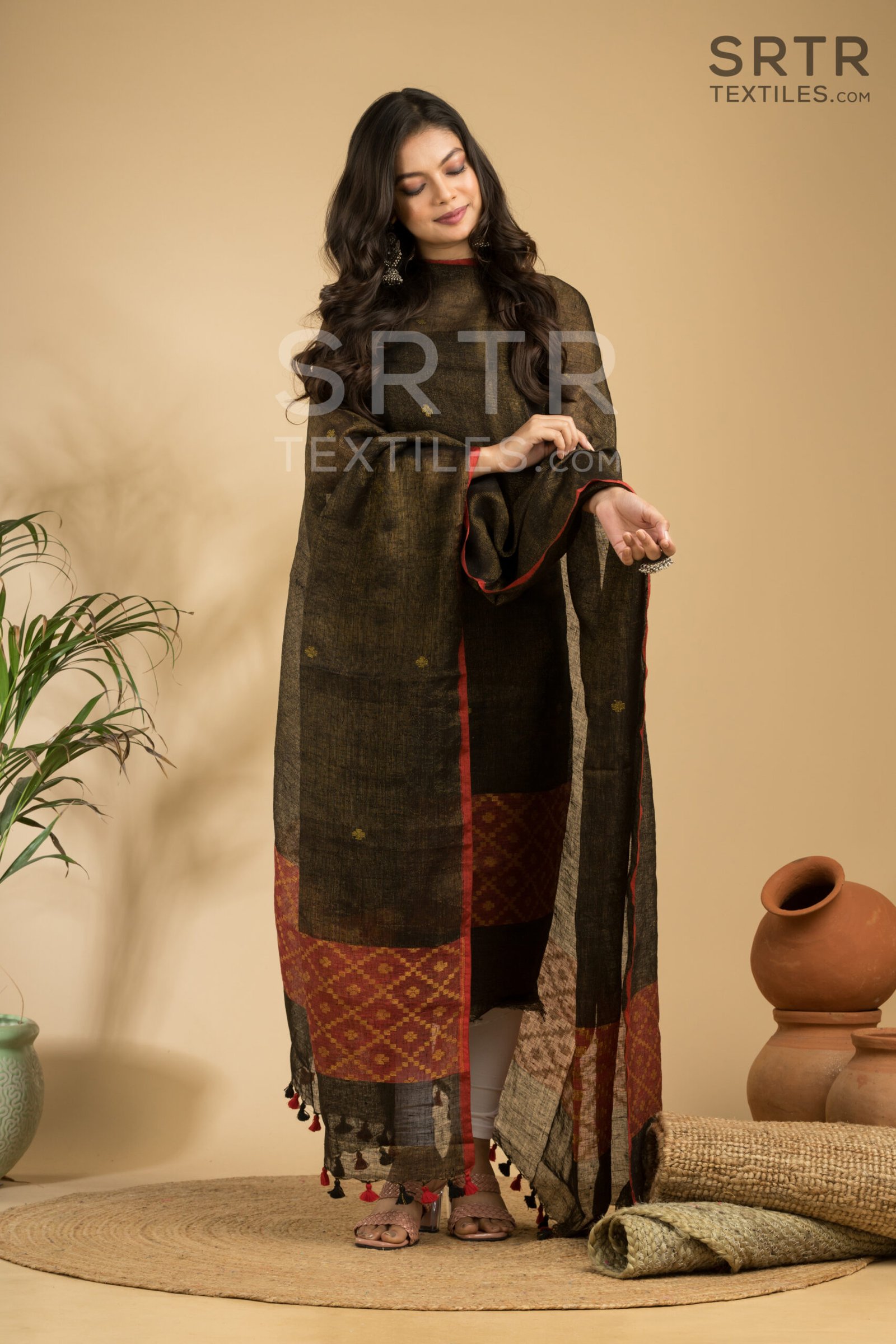 Tissue Linen Unstitched Jamdani Suit – Elegant 2-Piece Set - Image 2