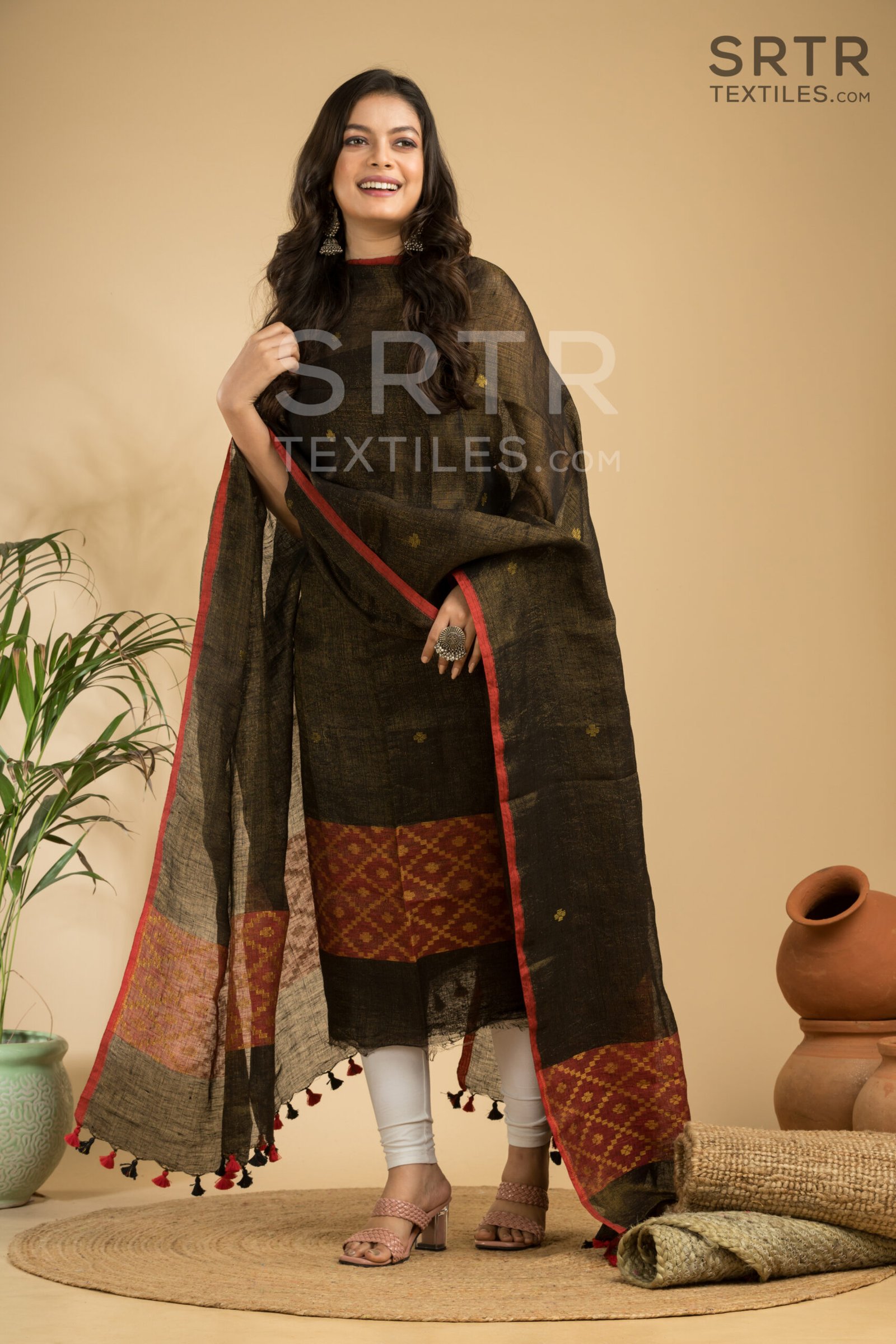 Tissue Linen Unstitched Jamdani Suit – Elegant 2-Piece Set - Image 3