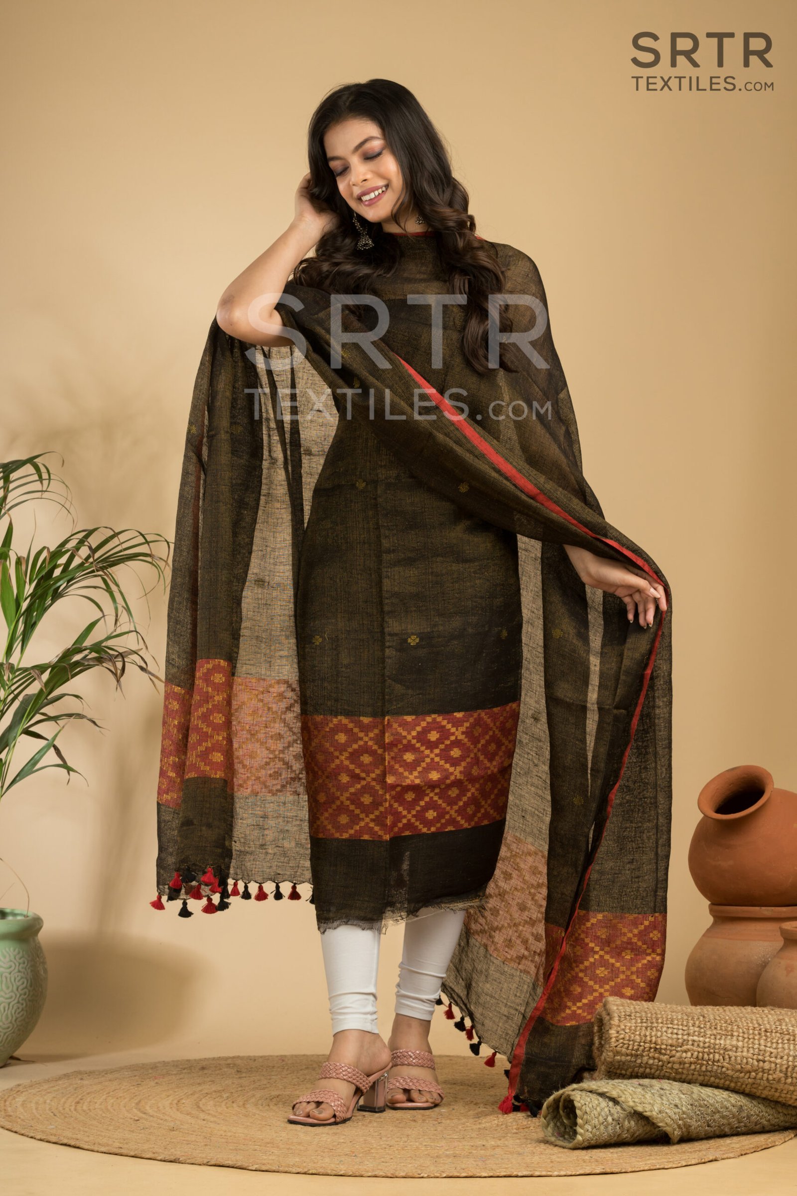 Tissue Linen Unstitched Jamdani Suit – Elegant 2-Piece Set