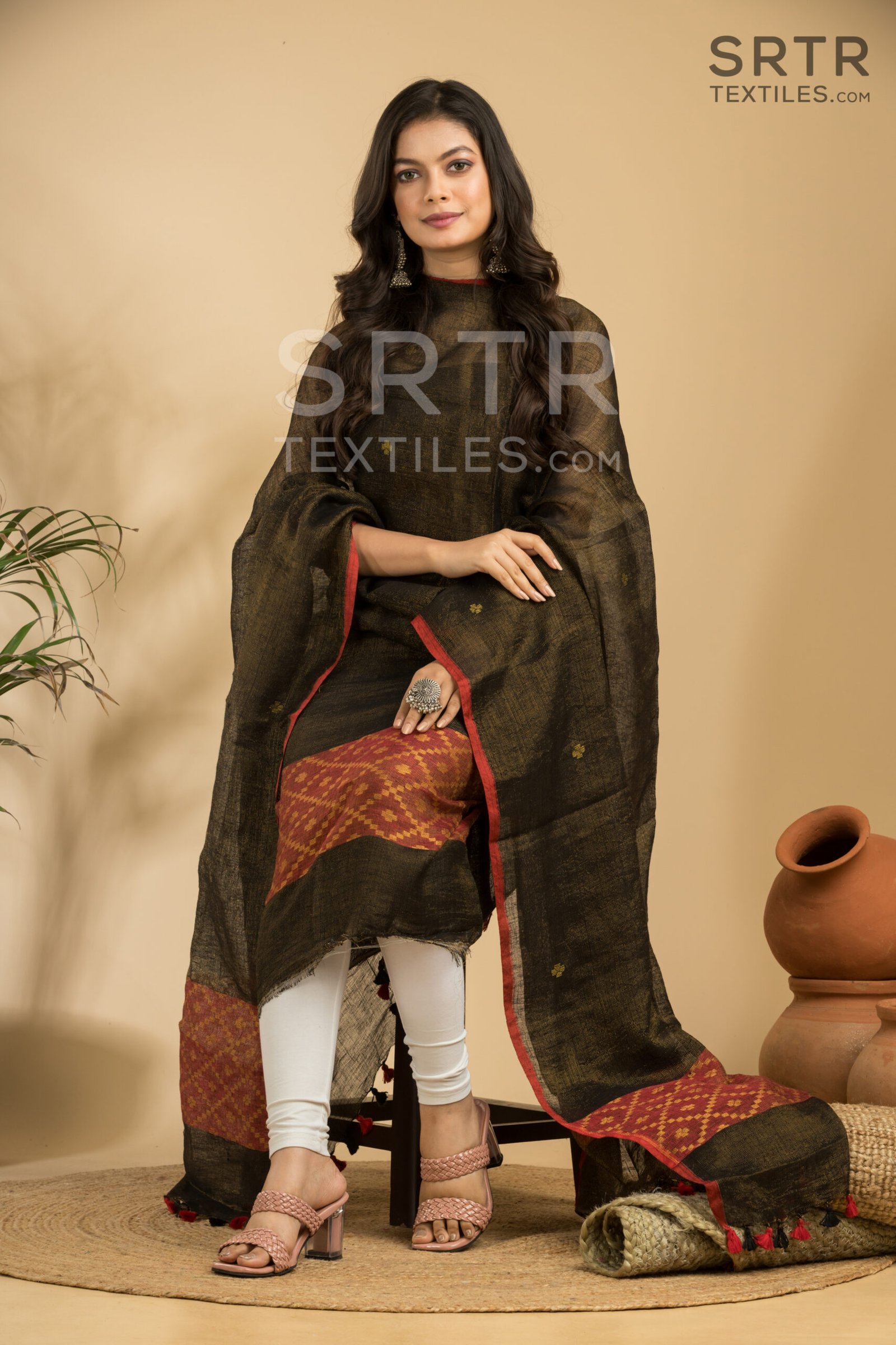 Tissue Linen Unstitched Jamdani Suit – Elegant 2-Piece Set - Image 4