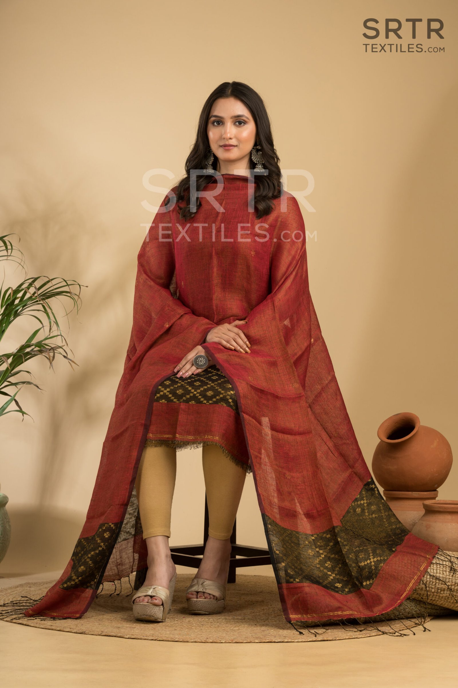 Tissue Linen Unstitched Jamdani Suit – Elegant 2-Piece Set - Image 3
